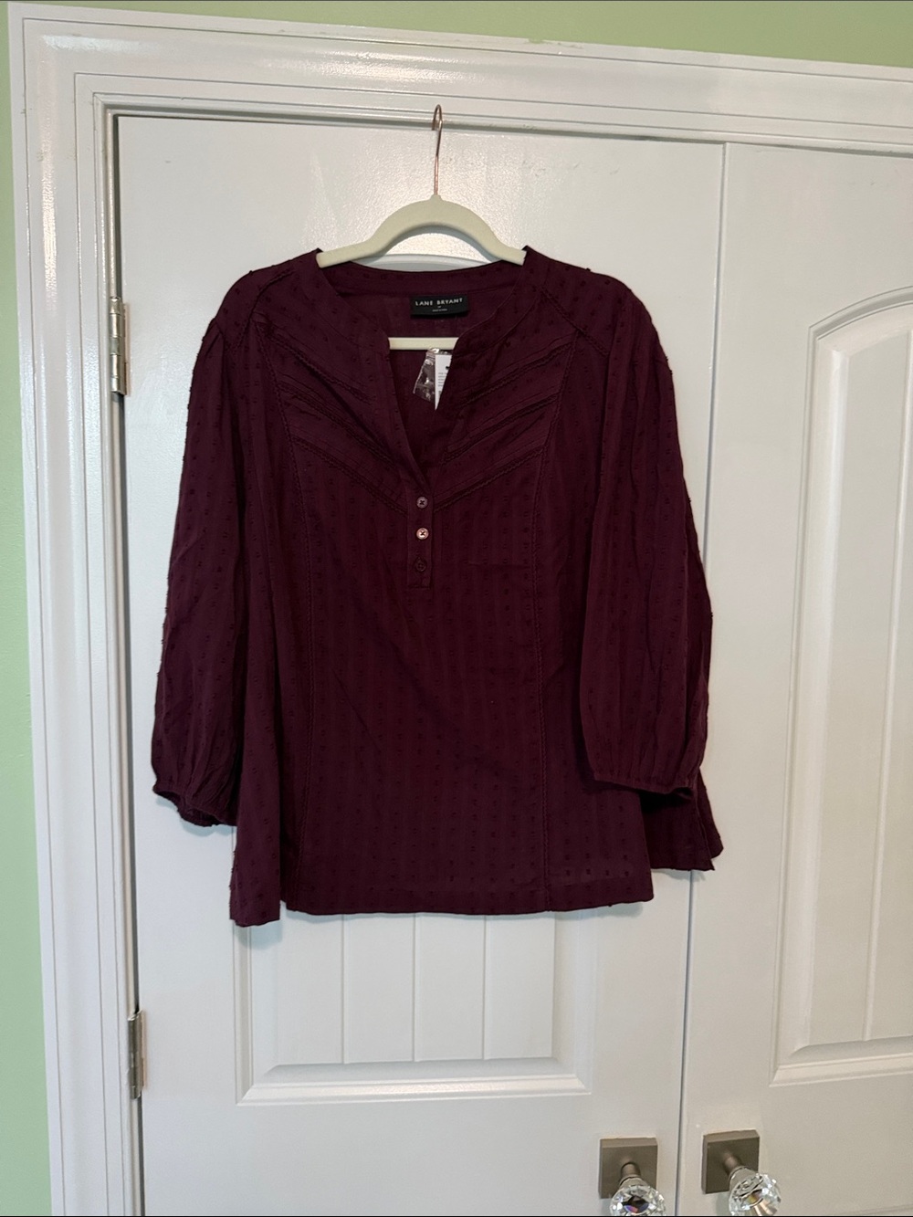 Lane Bryant Deep Plum Split-Neck Textured Blouse